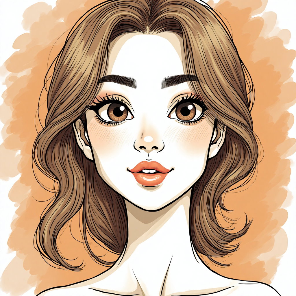 AI-generated photo: **Line art illustration.** Develop a detailed close-up of a 29-year-old Latina woman with a petite b...