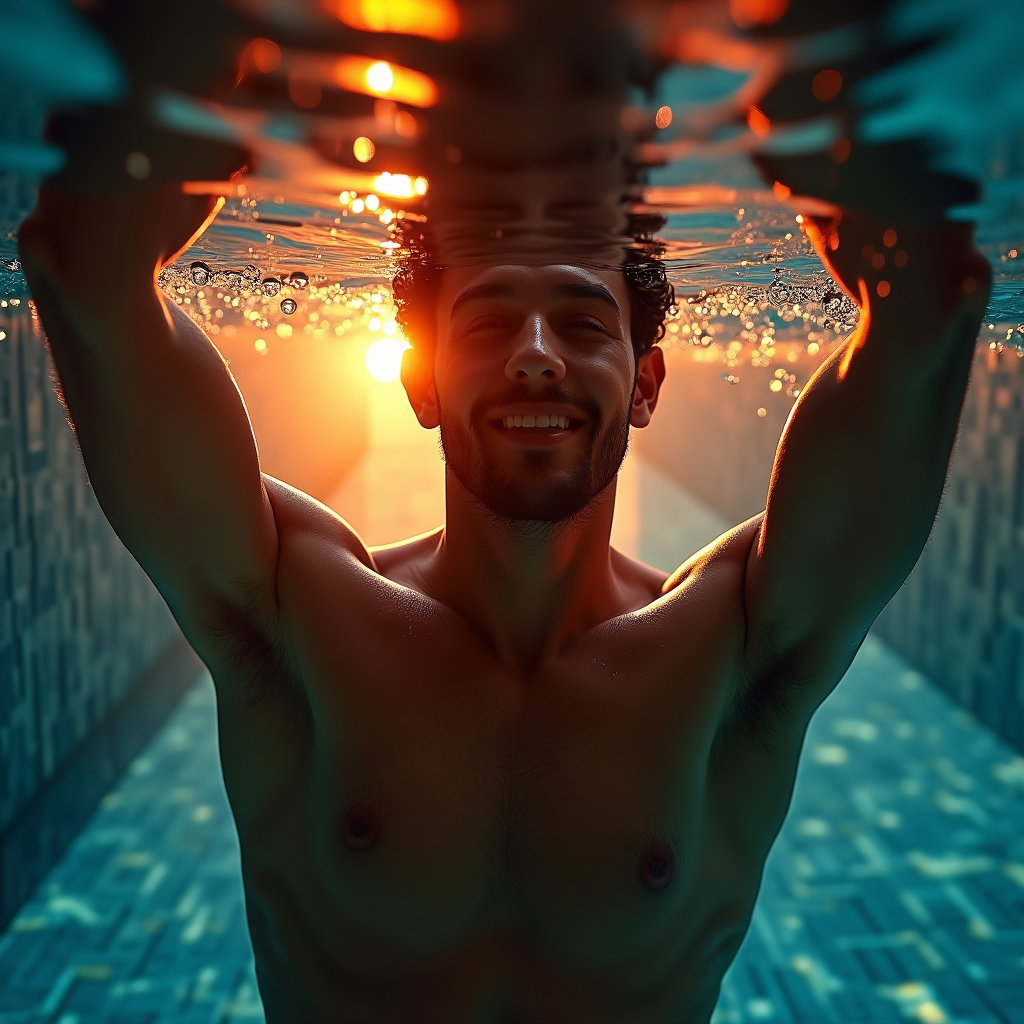 AI-generated photo: Photorealistic underwater portrait photography, an erotic yet tasteful close-up in a private villa p...