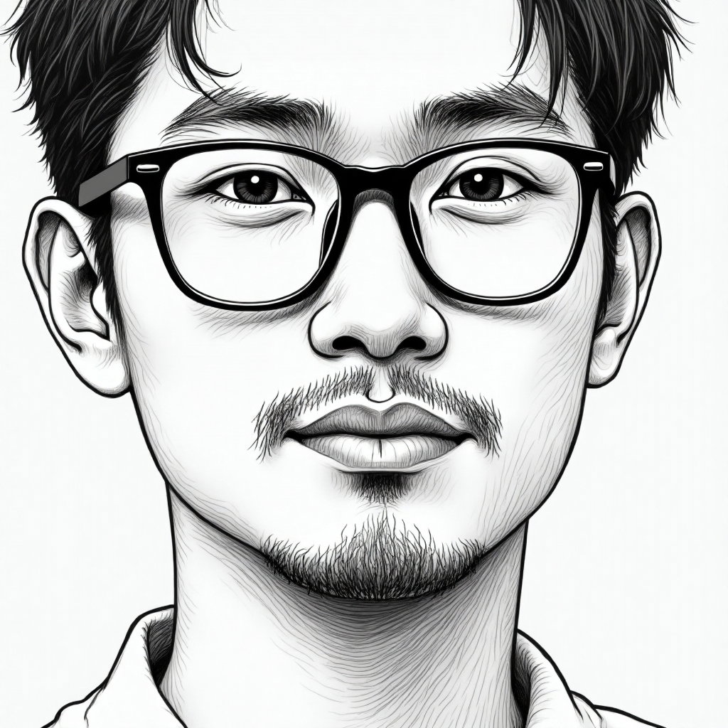 AI-generated photo: Line art illustration. A detailed close-up of a face, capturing the nuances of expression with fine,...