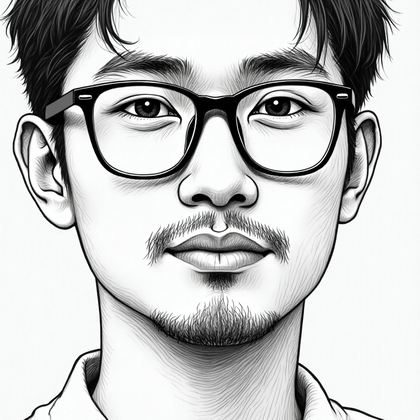 AI-generated photo: Line art illustration. A detailed close-up of a face, capturing the nuances of expression with fine,...