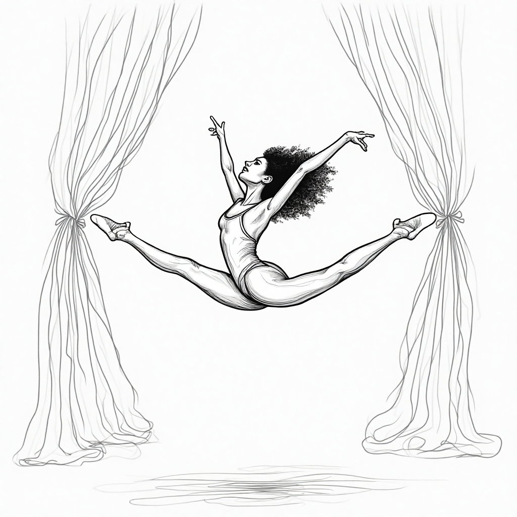 AI-generated photo: **Line Art Illustration.** Displaying the elegance of a ballet dancer mid-jump, this illustration us...