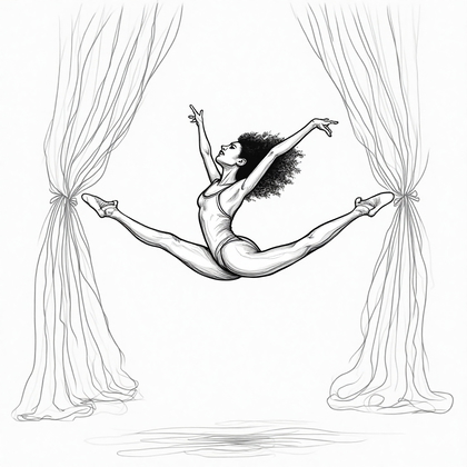 AI-generated photo: **Line Art Illustration.** Displaying the elegance of a ballet dancer mid-jump, this illustration us...