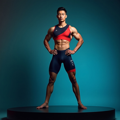 AI-generated photo: Photorealistic fashion photography, editorial concept on a matte black podium against a gradient bac...