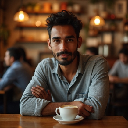 AI-generated photo: Dating app photo. A photorealistic indoor portrait...