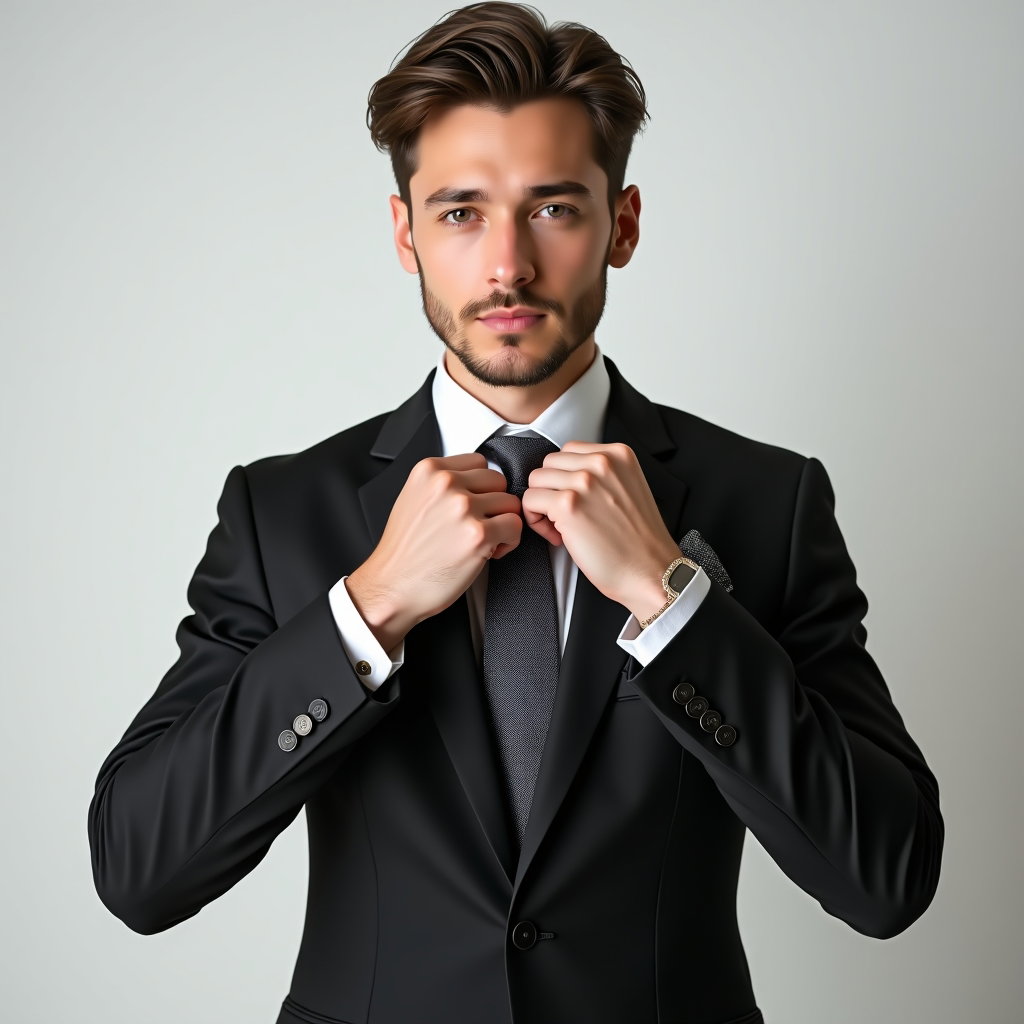 AI-generated photo: Photorealistic wedding photo; high-key studio portrait on a seamless backdrop with soft, even light,...