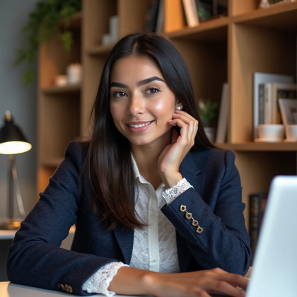 AI-generated photo: LinkedIn photo showcasing a confident individual in a chic, minimalist office setting. The individua...