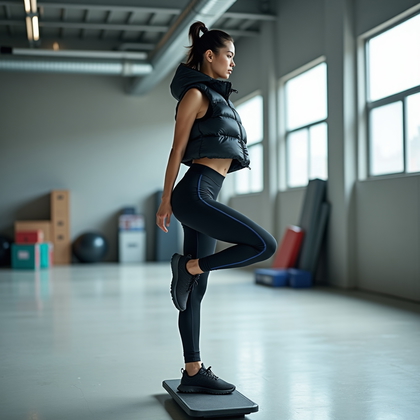 AI-generated photo: Photorealistic fashion editorial winter sports photography, side-profile shot at the edge of a dry-l...