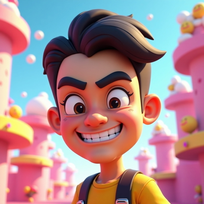 AI-generated photo: Stylized 3D game-rendered portrait, close-up of a gaming avatar with an exaggerated, playful, mischi...