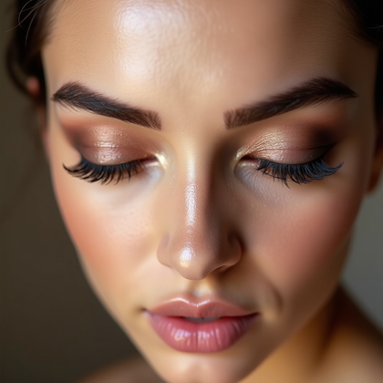 AI-generated photo: Photorealistic beauty photography. Tight crop on both eyes and brows shot from a slightly elevated a...