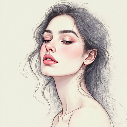AI-generated photo: Line Art Drawing. A soft focus portrait capturing the gentle curves and subtle lines of a face, with...