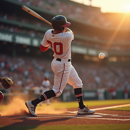 AI-generated photo: Photorealistic sports action photograph at golden hour, warm rim light tracing the helmet and should...