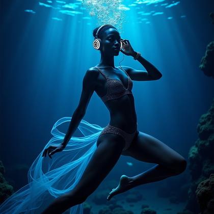 AI-generated photo: Photorealistic underwater character portrait photograph of a contemporary dancer styled as a “sea ny...