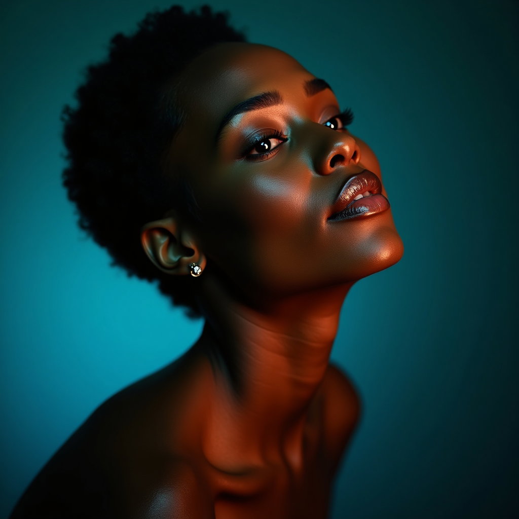 AI-generated photo: Photorealistic studio portrait photo using a concentric rings gobo skewed off-axis to create ellipti...