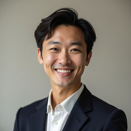 AI-generated photo: Professional headshot: neutral microcement studio backdrop in pale mushroom, evenly lit to remain fl...