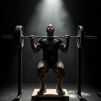 AI-generated photo: Photorealistic fitness photography in a dark, matte black-box gym where a single overhead soft sourc...