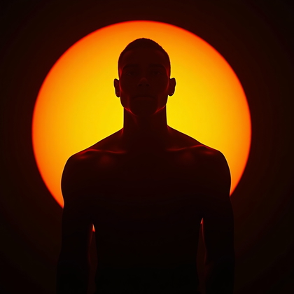 AI-generated photo: Photorealistic studio portrait photography. Semi-silhouette portrait in a dark studio with the subje...