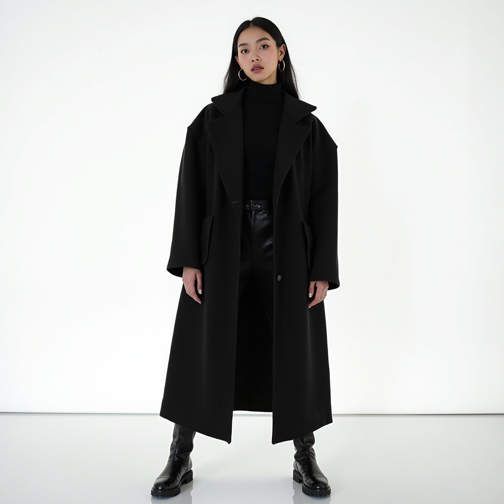 Clean Pop Album Cover Photos That Avoid Clutter example: Photorealistic pop album cover photo. Full-body studio portrait with the subject standing in a strong centered pose on a