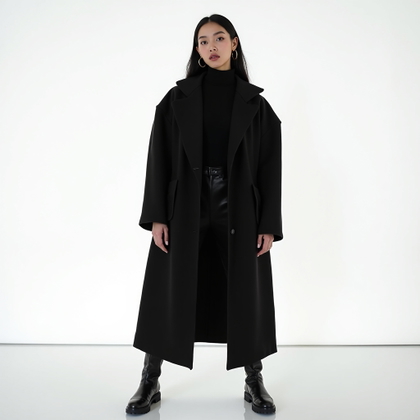 Clean Pop Album Cover Photos That Avoid Clutter example: Photorealistic pop album cover photo. Full-body studio portrait with the subject standing in a strong centered pose on a