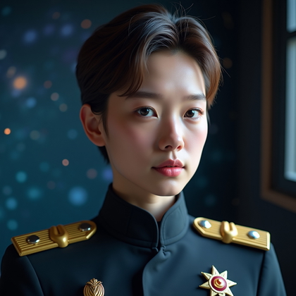 AI-generated photo: Photorealistic cosplay portrait photography. Tight, vertical close-up of the face and upper chest in...