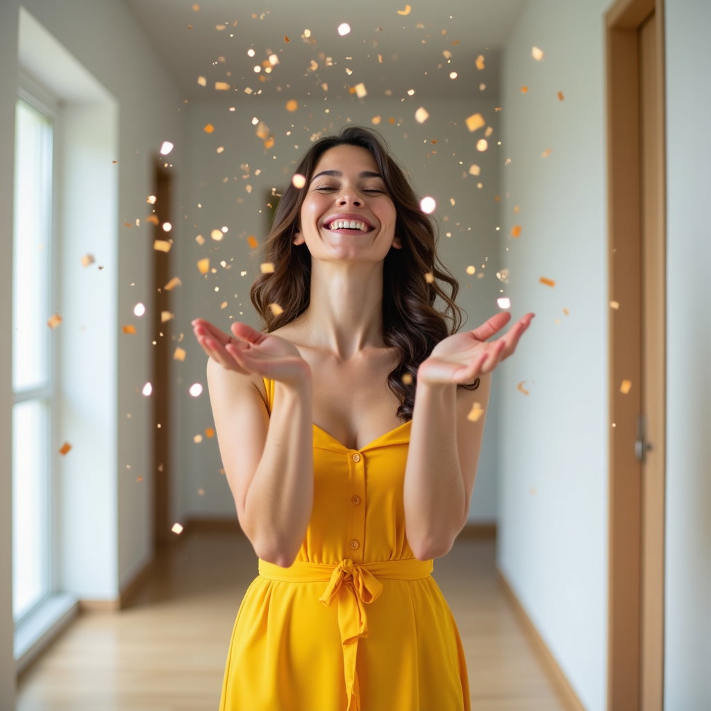 Birthday Photos That Avoid Cluttered Backgrounds and Awkward Crops example: Photorealistic birthday portrait photography. A motion/action birthday photo showing the person walking through a clean