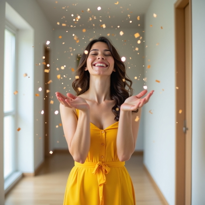 Birthday Photos That Avoid Cluttered Backgrounds and Awkward Crops example: Photorealistic birthday portrait photography. A motion/action birthday photo showing the person walking through a clean