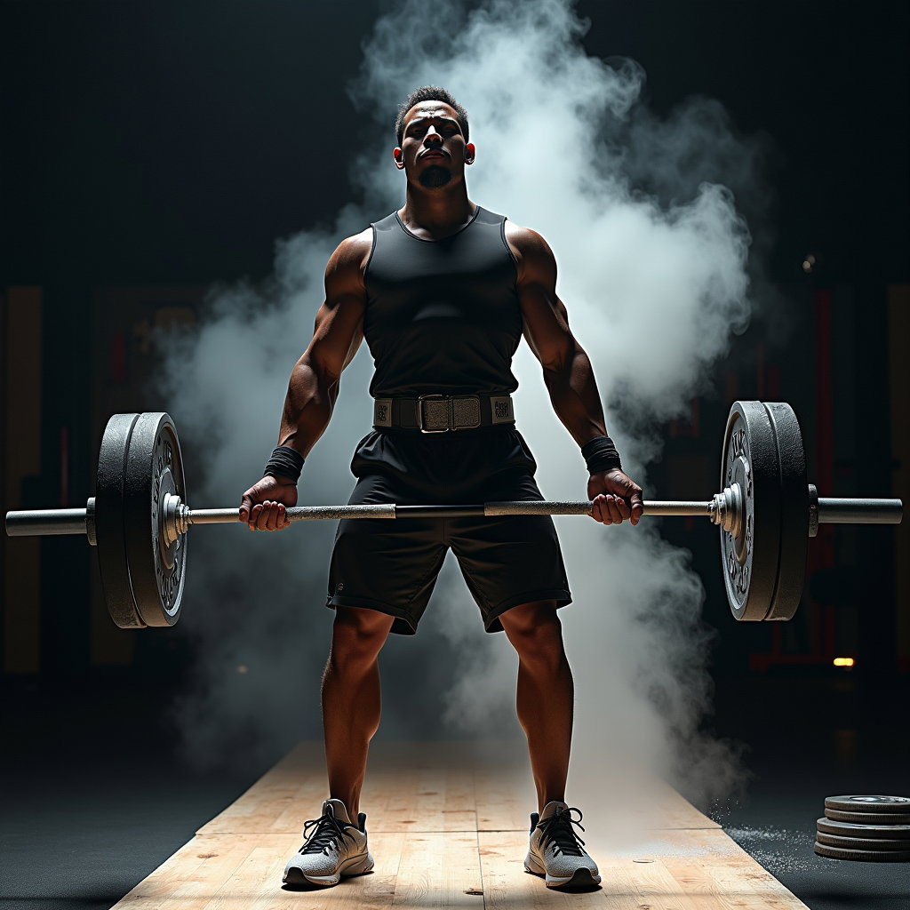 AI-generated photo: Photorealistic fitness photography of a bar-height angle just before the pull, with a crisp chalk cl...