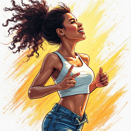 AI-generated photo: Line art illustration. Develop a dynamic avatar that captures the vibrant energy of a young woman in...
