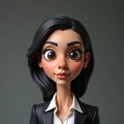 AI-generated photo: Sculpted polymer clay caricature maquette photographed on a matte slate platform, with a glossy lacq...