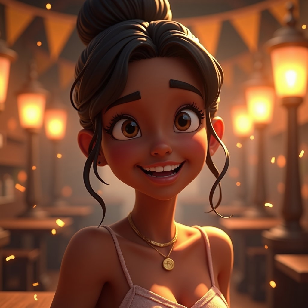 AI-generated photo: Stylized 3D game-rendered portrait, medium-close framing of a gaming avatar with a warm, joyful, vic...