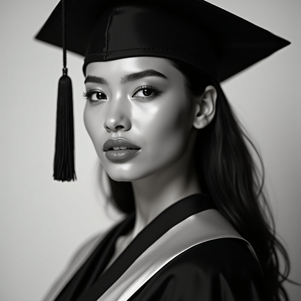 AI-generated photo: Professional beauty portrait photography, editorial close-up of graduation styling designed like a f...
