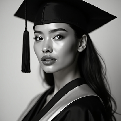 AI-generated photo: Professional beauty portrait photography, editorial close-up of graduation styling designed like a f...