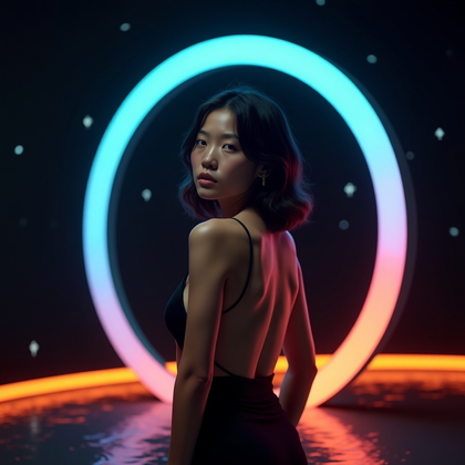 AI-generated photo: Photorealistic portrait photography. The person is posed in three-quarter view, waist-up, in a minim...