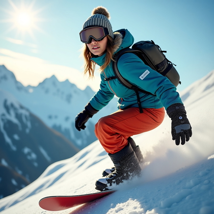 AI-generated photo: Photorealistic winter fashion-sport portrait on a windswept ridgeline, the subject bracing into a st...