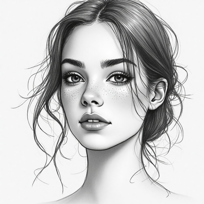 AI-generated photo: Line Art Drawing. Develop a soft focus portrait that captures a moment of introspection. The subject...