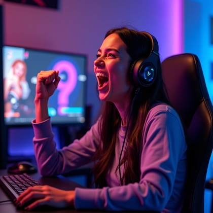 AI-generated photo: Cinematic photorealistic gaming streamer portrait with a strong emphasis on expressive attitude. The...