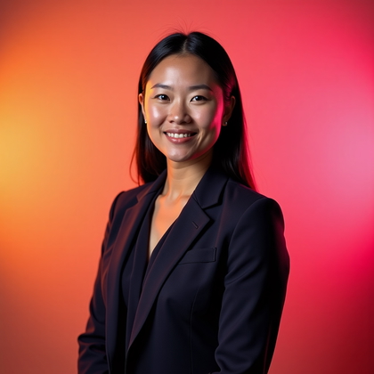 AI-generated photo: Professional studio headshot photography. A meticulously crafted, one-color gel baseline control hea...