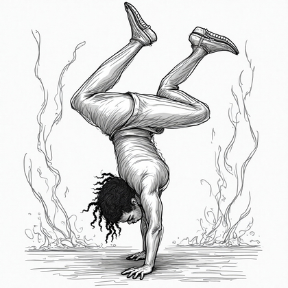 AI-generated photo: **Line Art Illustration.** The illustration showcases a person engaged in an intense breakdancing mo...