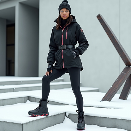 AI-generated photo: Photorealistic editorial winter sports fashion photography, on-location in a minimalist, snow-blanke...