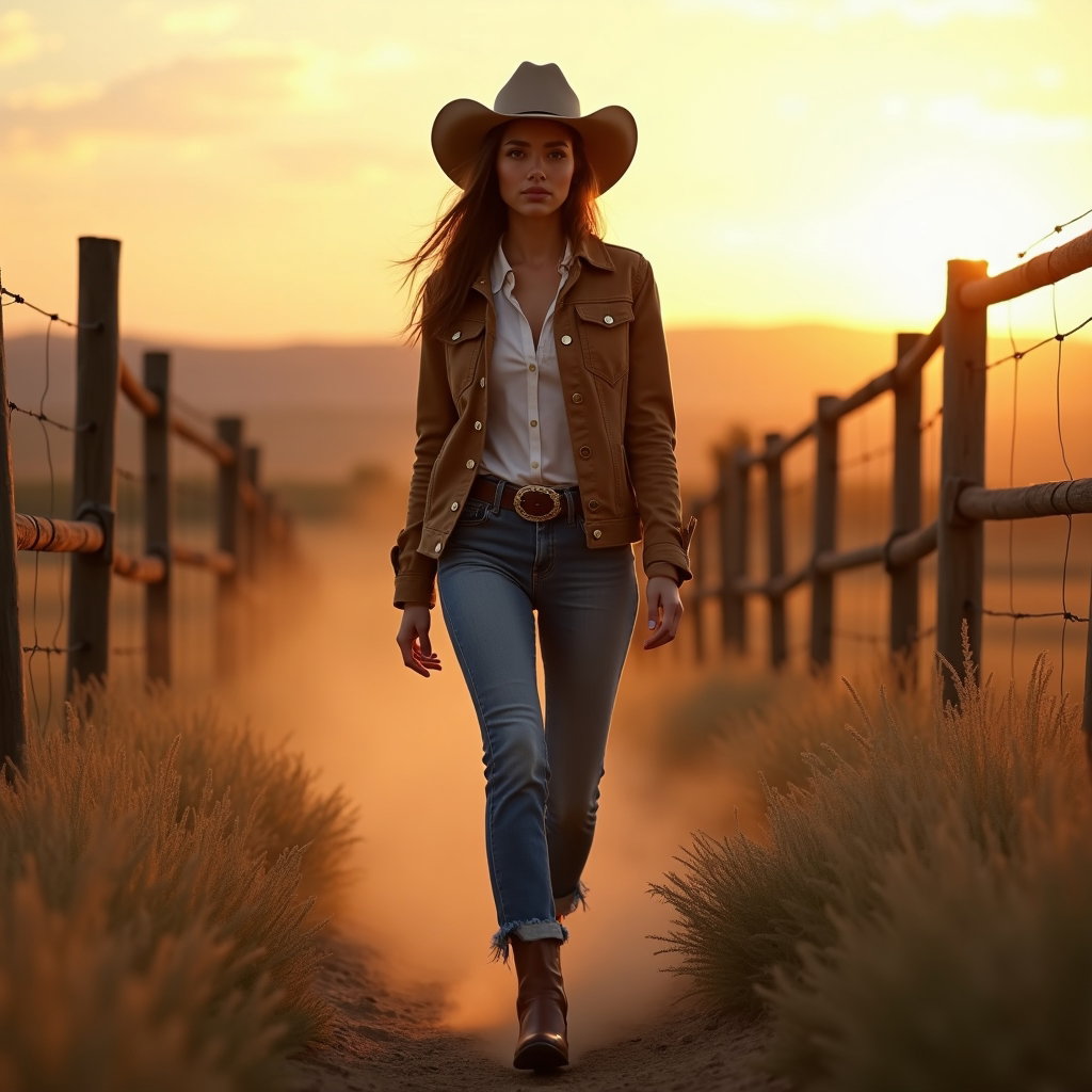 AI-generated photo: Photorealistic fashion photography. A stylish western lifestyle subject walks confidently toward the...