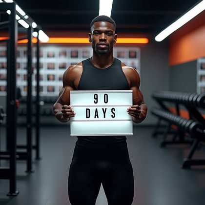 AI-generated photo: Photorealistic photography. In a modern gym with matte-black racks and neon accent strips, the perso...