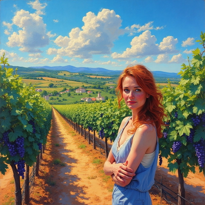 AI-generated photo: Post-Impressionist painting. A sun-drenched vineyard in the south of France during harvest time is d...