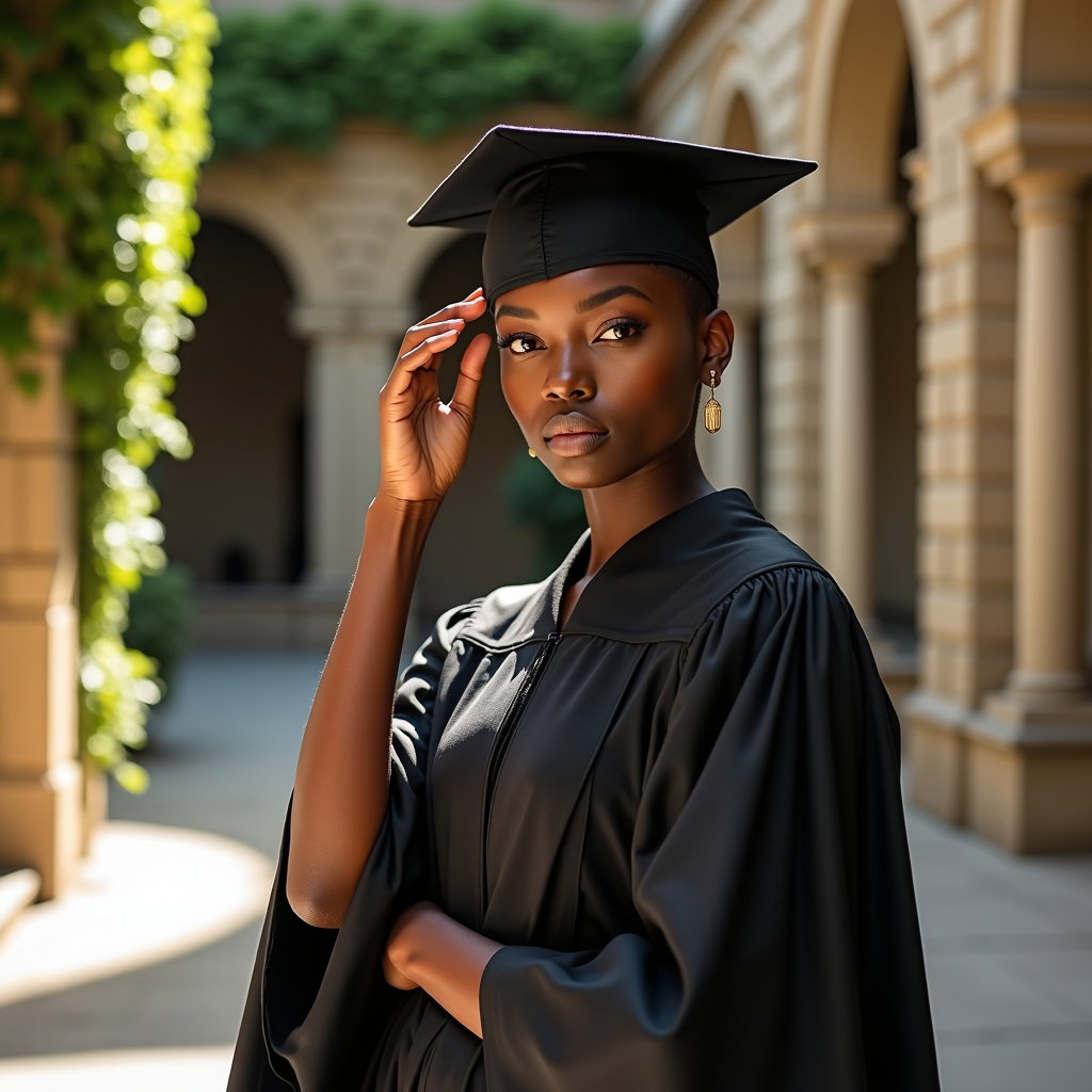 AI-generated photo: Photorealistic fashion portrait photography, an intimate cap-adjustment portrait set in a classic li...