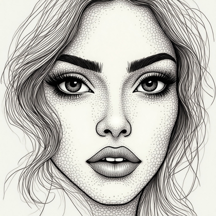 AI-generated photo: Line art illustration. An expressive close-up with a focus on the subject’s unique facial features, ...