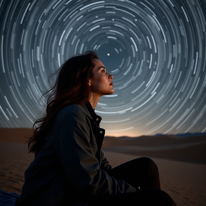 AI-generated photo: Photorealistic nighttime portrait photography, a dramatic, cinematic side-profile image taken in a d...