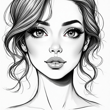 AI-generated photo: **Line art illustration.** Create an emotive close-up of a 26-year-old Eastern European woman with a...