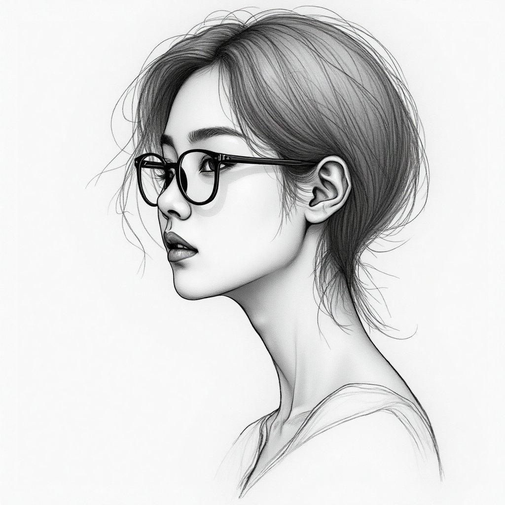 AI-generated photo: Line Art Drawing. Create a soft focus portrait featuring a figure with elegant and flowing lines tha...