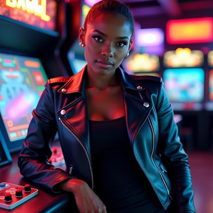 AI-generated photo: Photorealistic lifestyle portrait photography. Confident waist-up portrait of a real person leaning ...