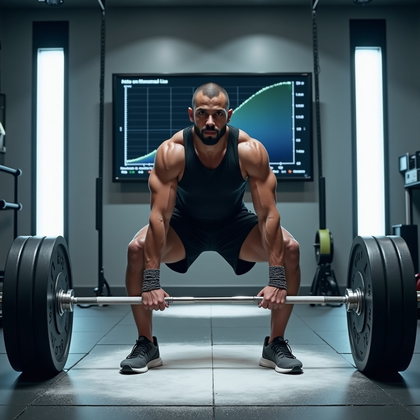AI-generated photo: Photorealistic fitness photography inside a sports performance lab during a conventional deadlift, s...