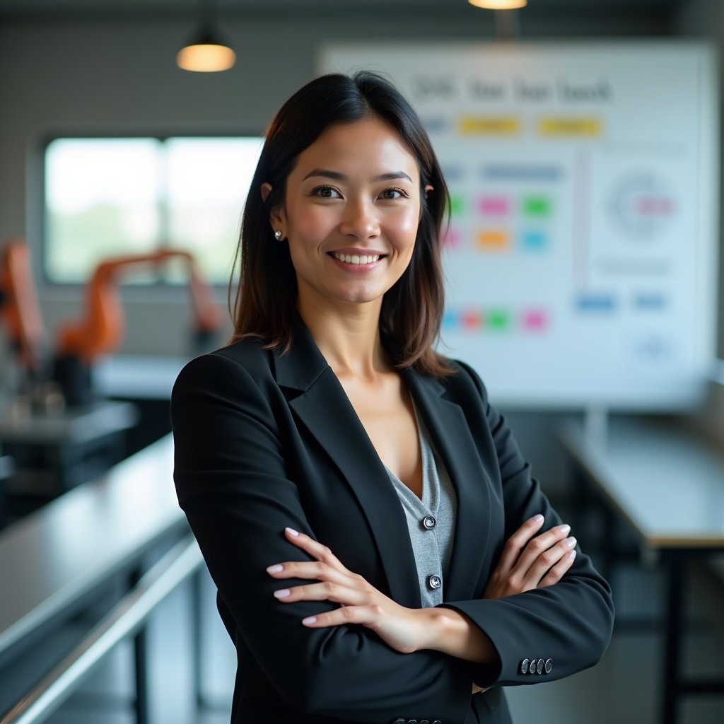 AI-generated photo: Professional headshot: advanced manufacturing program director persona inside an innovation lab cont...
