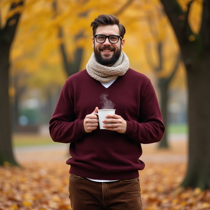 AI-generated photo: Tinder photo in an urban park during a crisp autumn day, capturing the essence of changing seasons. ...